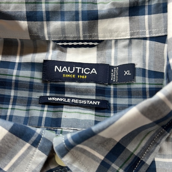 SzXL Wrinkle Resistant Nautica Blue Green White Long Sleeve Button Down Shirt - Picture 6 of 7